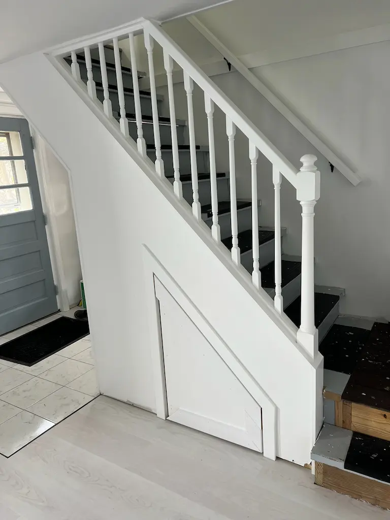 Staircase railing installation progress
