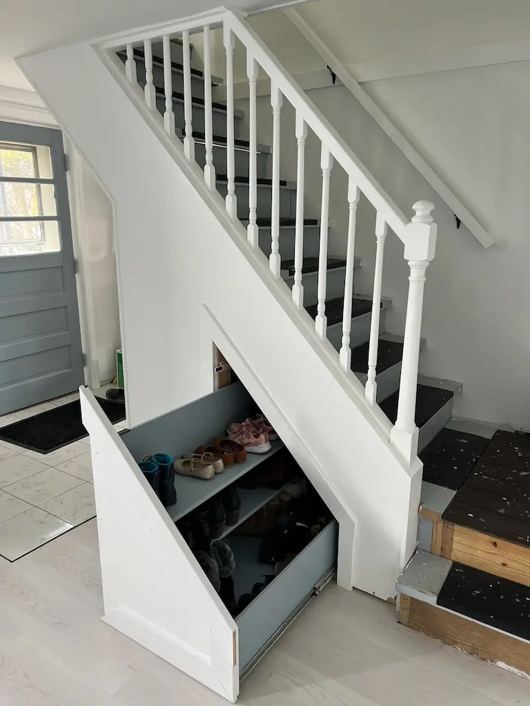 Staircase railing installation progress